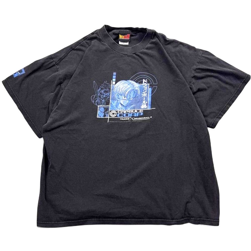 Y2K Dragon Ball Z Trunks Capsule Corp Black Faded Anime Tee Size XL